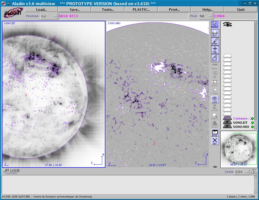 Images retrieved from HelioScope visualised in Aladin